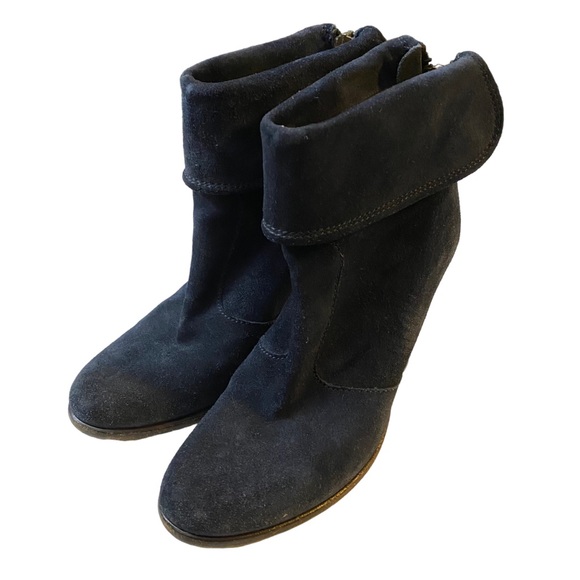 Lockharte Suede Leather Fold-Over Heeled Platform Booties Size 7 - Picture 2 of 11